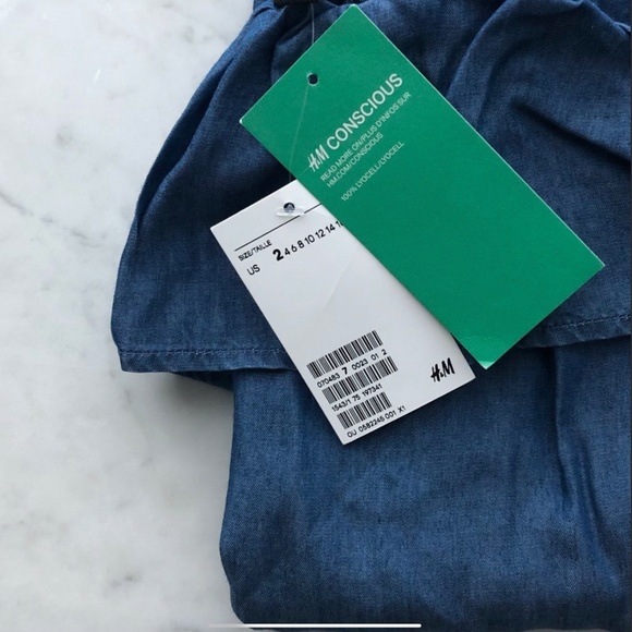 H&M Conscious Blue Ruffle Off-the-Shoulder Blouse Top 2 - Picture 3 of 3